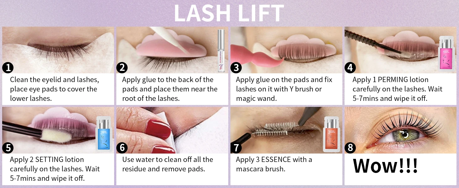 PERMANIA 15Pcs Lash Lift Kit Fast Eyelash Lifting 5 Minutes With Strong Glue Disposable Sachet Lash Lifting Kit Last 6 Weeks