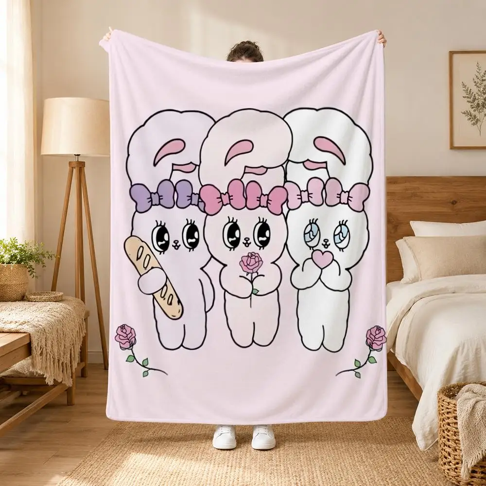 E-Esther Bunny Pink Throw Blanket Soft Flannel Throw Lightweight Summer Home Nap for Office Travel Sofa Bed
