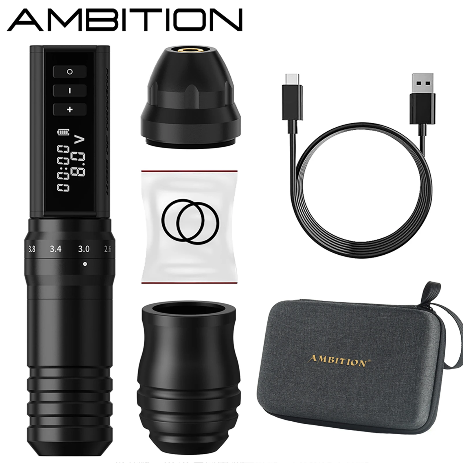 Ambition Hunter Max Adjustable Professional Wireless Tattoo Machine Stroke 2.2-4.2mm 2400mAh Battery Tattoo Pen For Body Artists