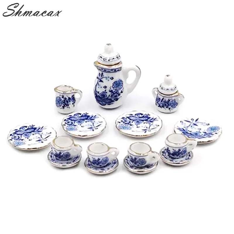 15 sztuk miniaturowe jedzenie i zabawa domek dla lalek DIY akcesoria 1:12 domek dla lalek miniaturowa zastawa stołowa porcelanowy ceramiczny zestaw filiżanek do herbaty