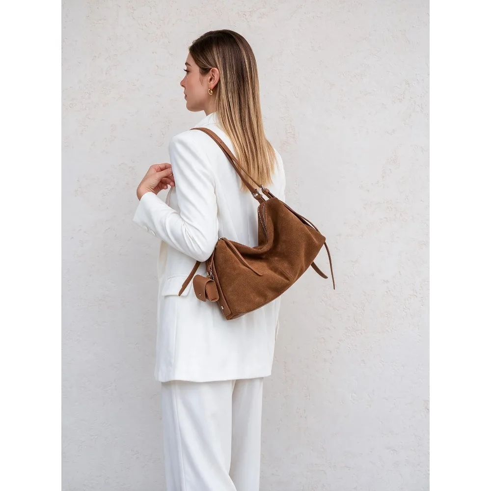 Lazy Wind Women's Bag Cowhide Leather Shoulder Messenger Tote Bag Senior Sense Commuter Texture Unique Fashion Large Capacity
