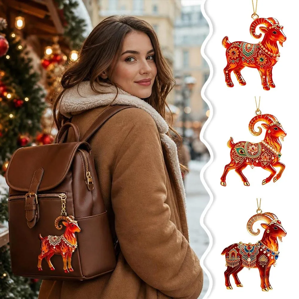 2D Flat Goat Hanging Ornament Shining Acrylic Goat Pendant Simulation Artificial Rhinestone Animal Hanging Decoration