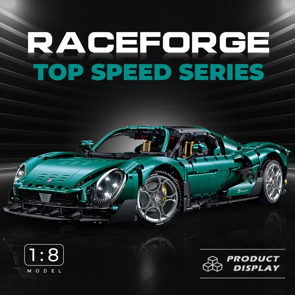 1:8 Scale Model Supercar RACEFORGE Building Blocks Technical Bricks Car High-tech Set Desk Decoration Assembly Kids Toy For Gift
