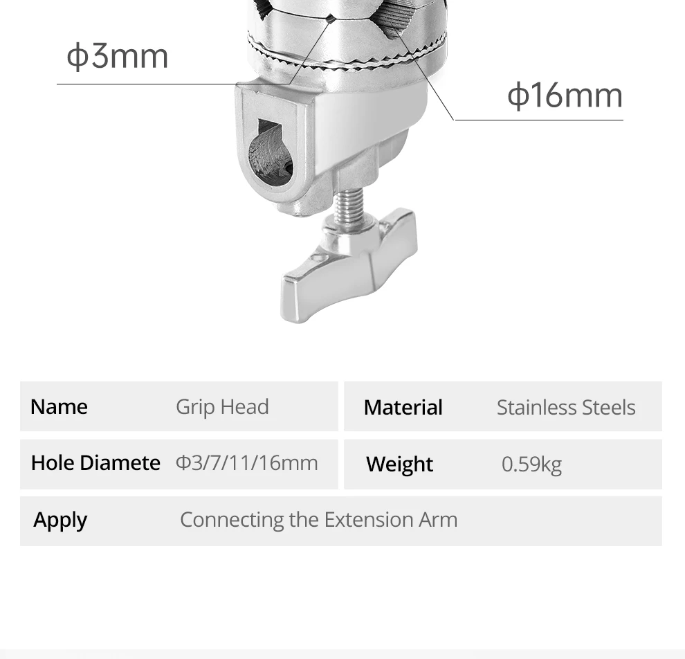 Heavy Duty Grip Head 1.6cm 16mm C Stand Mounting Adapter Metal Holder Photography for Light Stand Extension Boom Arm Reflector