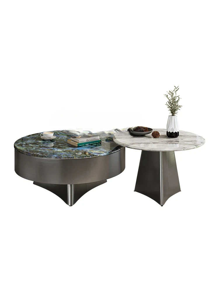 

Круглый чайный столик для гостиной, имитация роскошного камня, микролитовый комбинированный приставной столик Kingfisher с черной крышкой