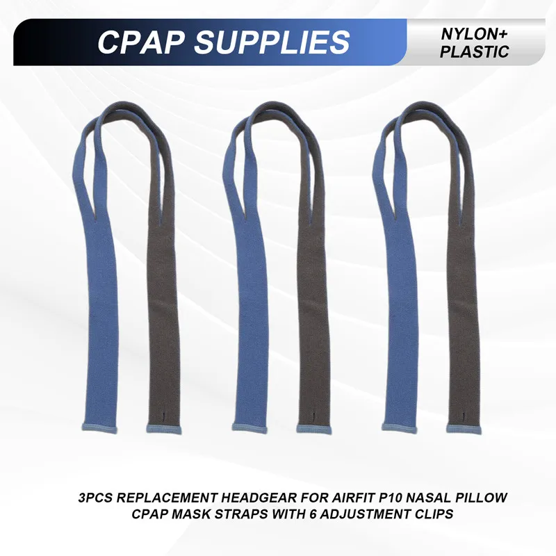 3PCS Replacement Headgear For Resmed Airfit P10 Nasal Pillow CPAP Mask Straps With 6 Adjustment Clips
