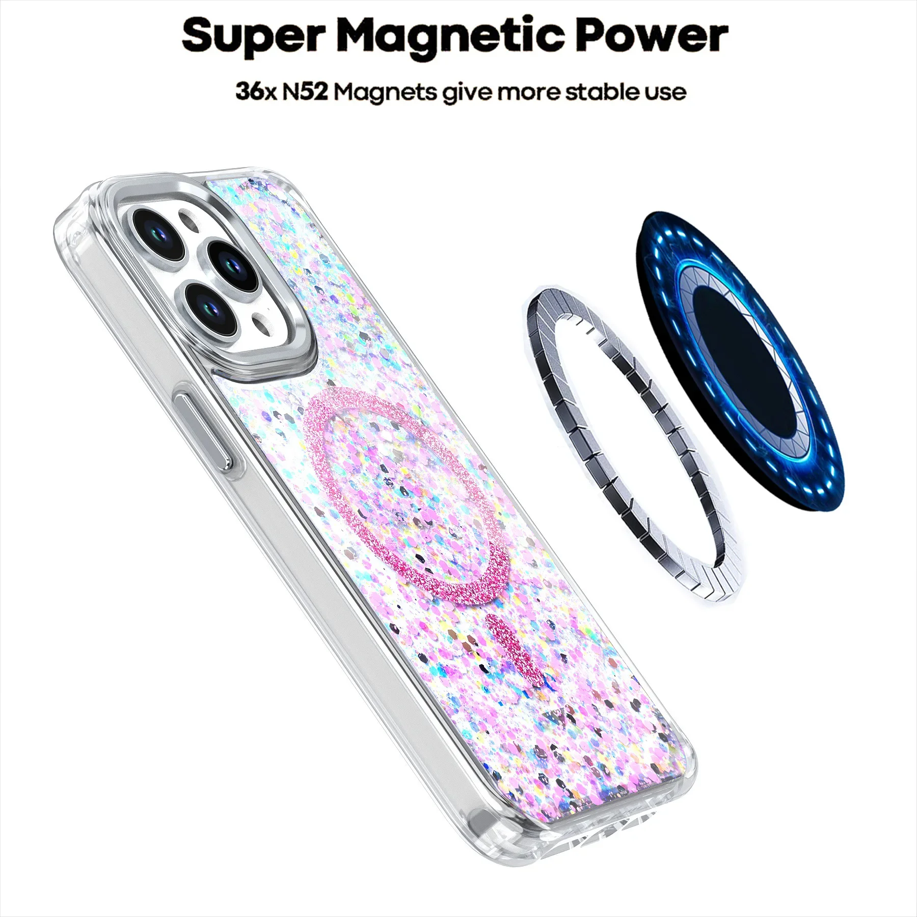 Etui na telefon Magsafe Colorful Clear Glitter do iPhone'a 16 15 14 13 12 Pro Max Plus 11 Silicone Magnetic Wireless Charge Cover