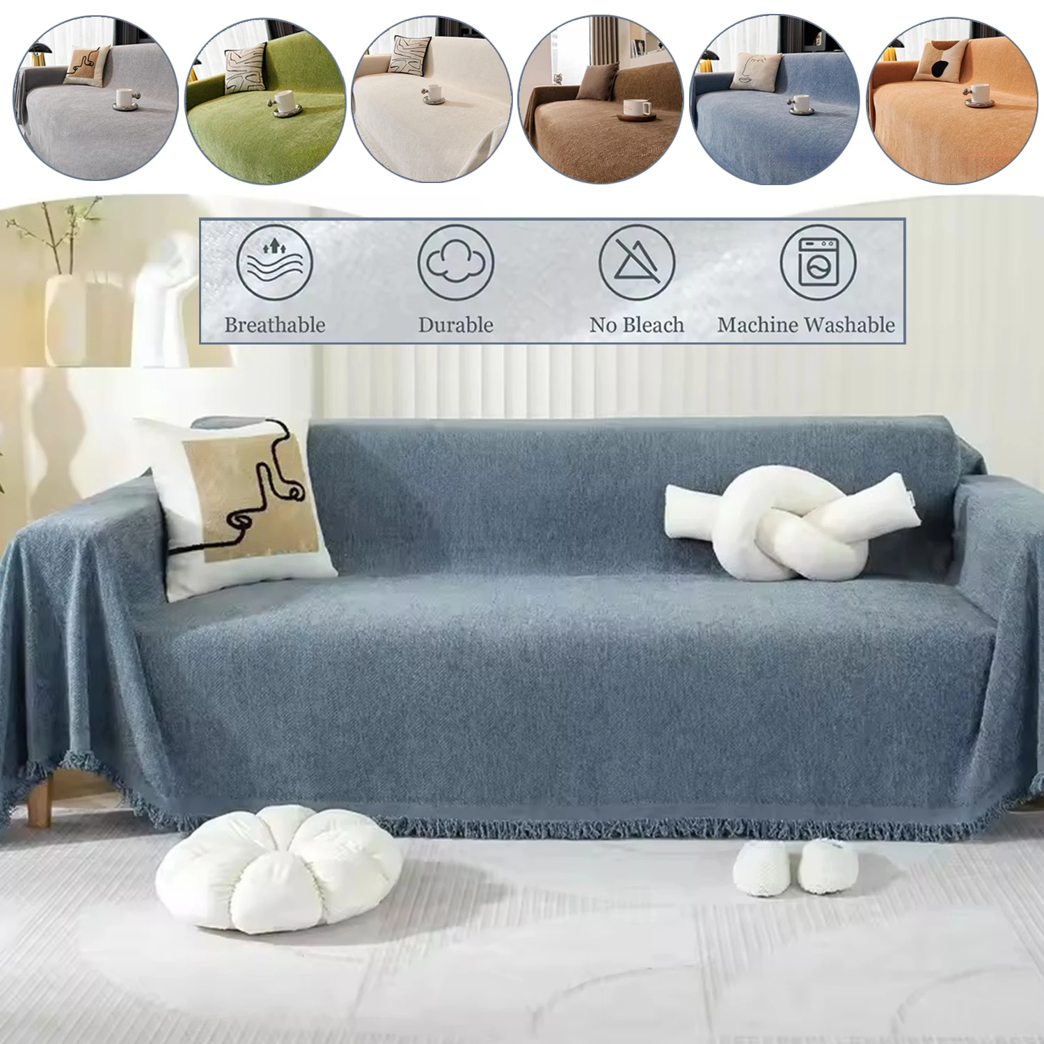 High Quality Waterproof Chenille Sofa Cover Cloth Striped Sofa Cushion Four Season Washable Protector Thick Breathable Fabric