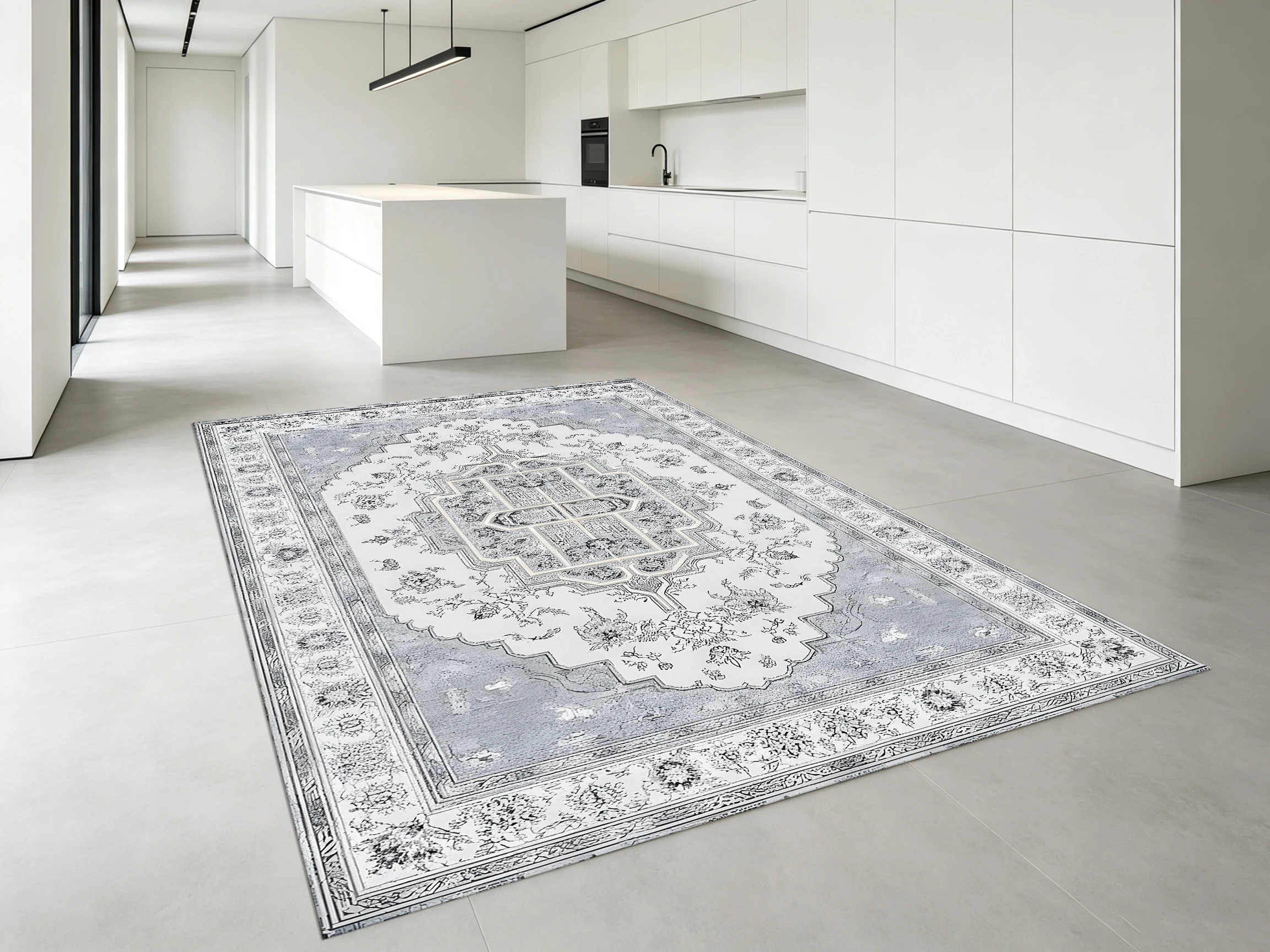 2D Large Rug in Light Gray Retro Persian Pattern, Soft & Skin-Friendly, for Living Room & Bedroom, Enhancing the Space