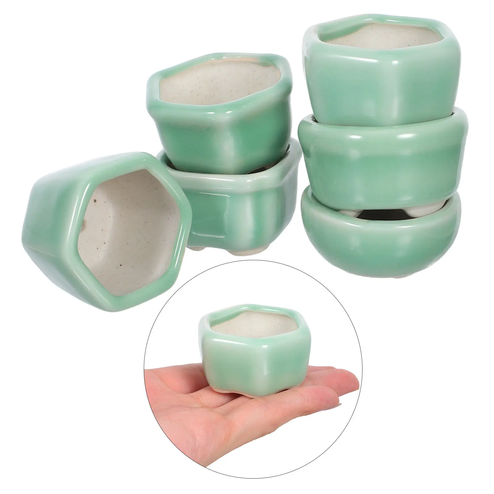 6pcs Mini Succulent Pots Set – Small Stoneware Desktop Planters for Indoor Plants, Bonsai & Tiny Succulents