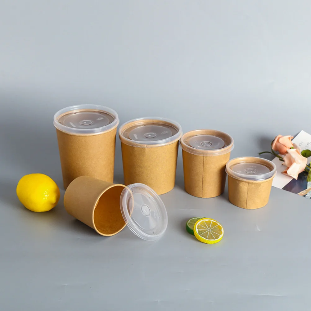 

50 pcs 12 Oz Kraft Paper Soup Cup Thickened Disposable Dessert Container Oil-Proof Leak-Resistant Sturdy For Ice Cream Yogurt