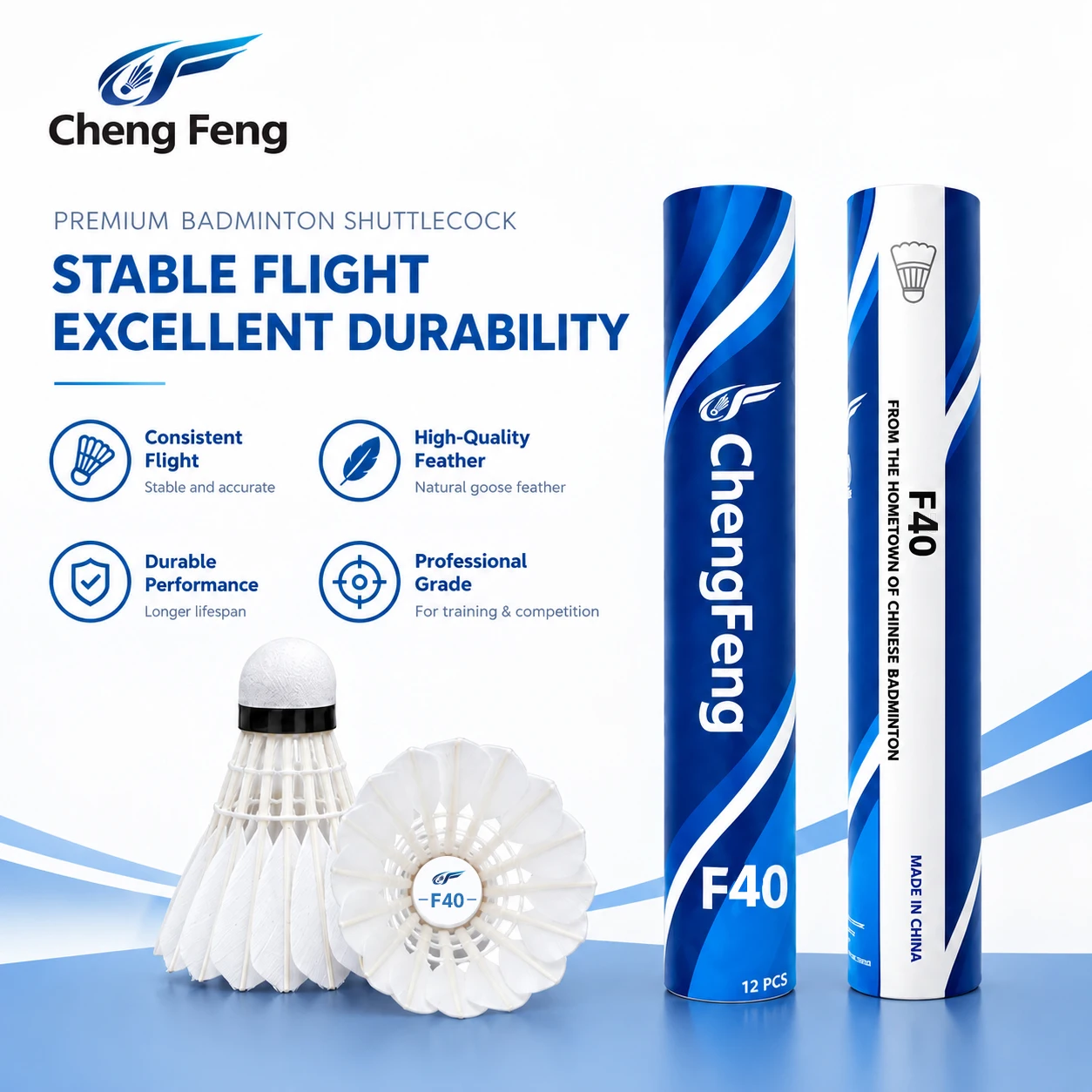 Cheng Feng Badminton shuttlecock Feather for Clubs&Training F40 Goose Feather Badminton Ball Durable Shuttlecock Badminton