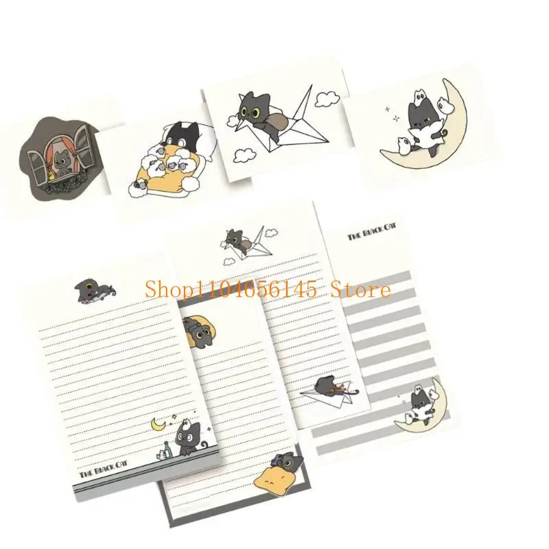 

5ASD 1 SET Письменная бумага и конверты устанавливают маленькие черные кошки писательские буквы с набор канцелярских товаров