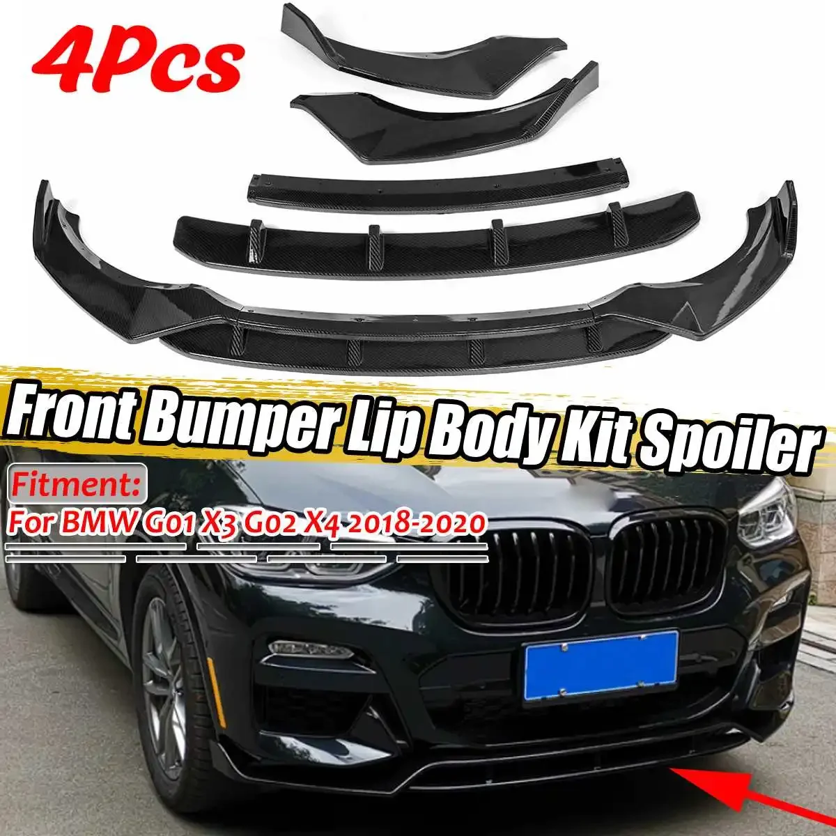 

4PCS Car Front Bumper Lip Splitter Diffuser Spoiler Guard BUmper Lips Protection Cover Trim Kit For BMW G01 X3 G02 X4 2018 2020