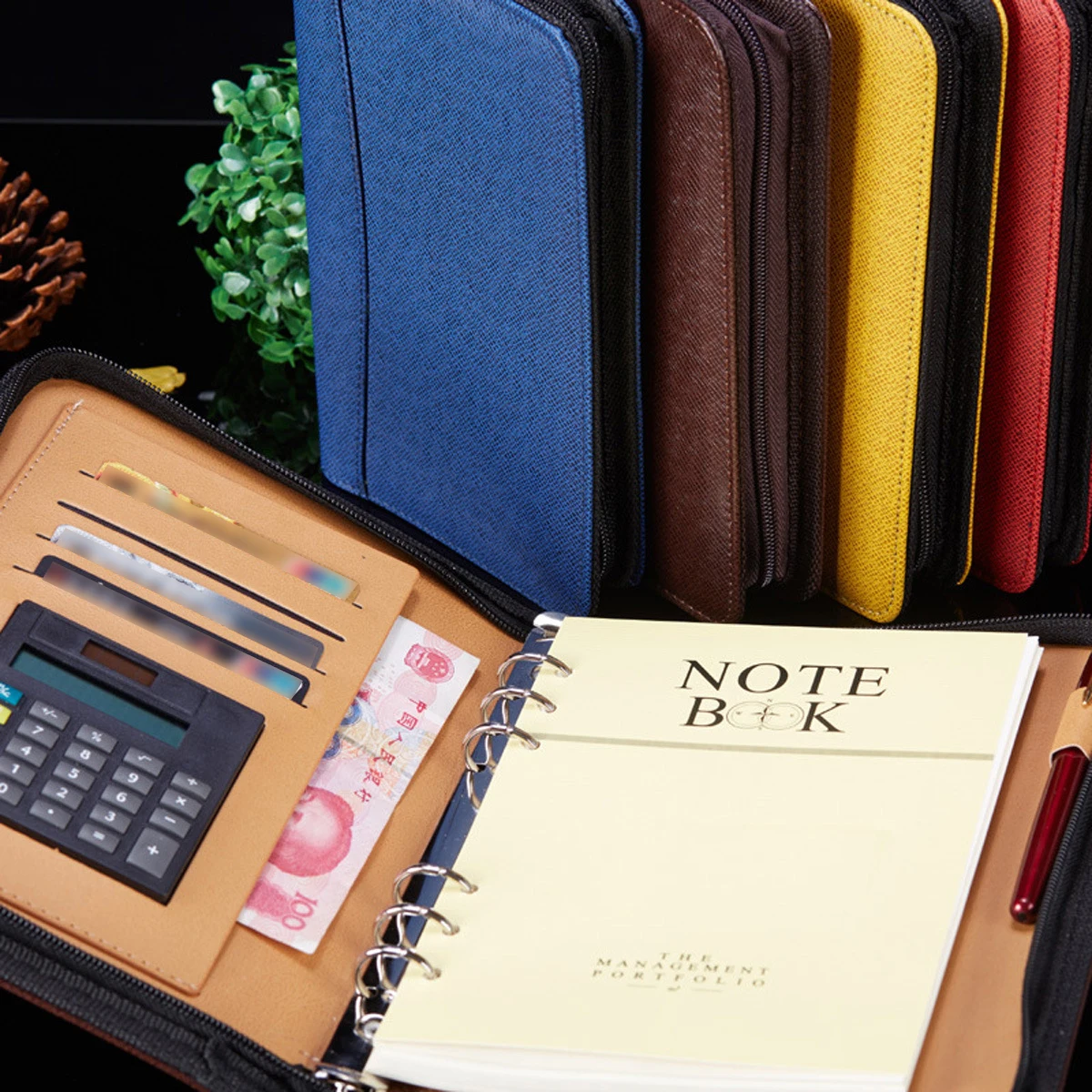 

Loose-leaf Calculator Business Notepad Faux Notebook Zipper Travel Agenda Manager