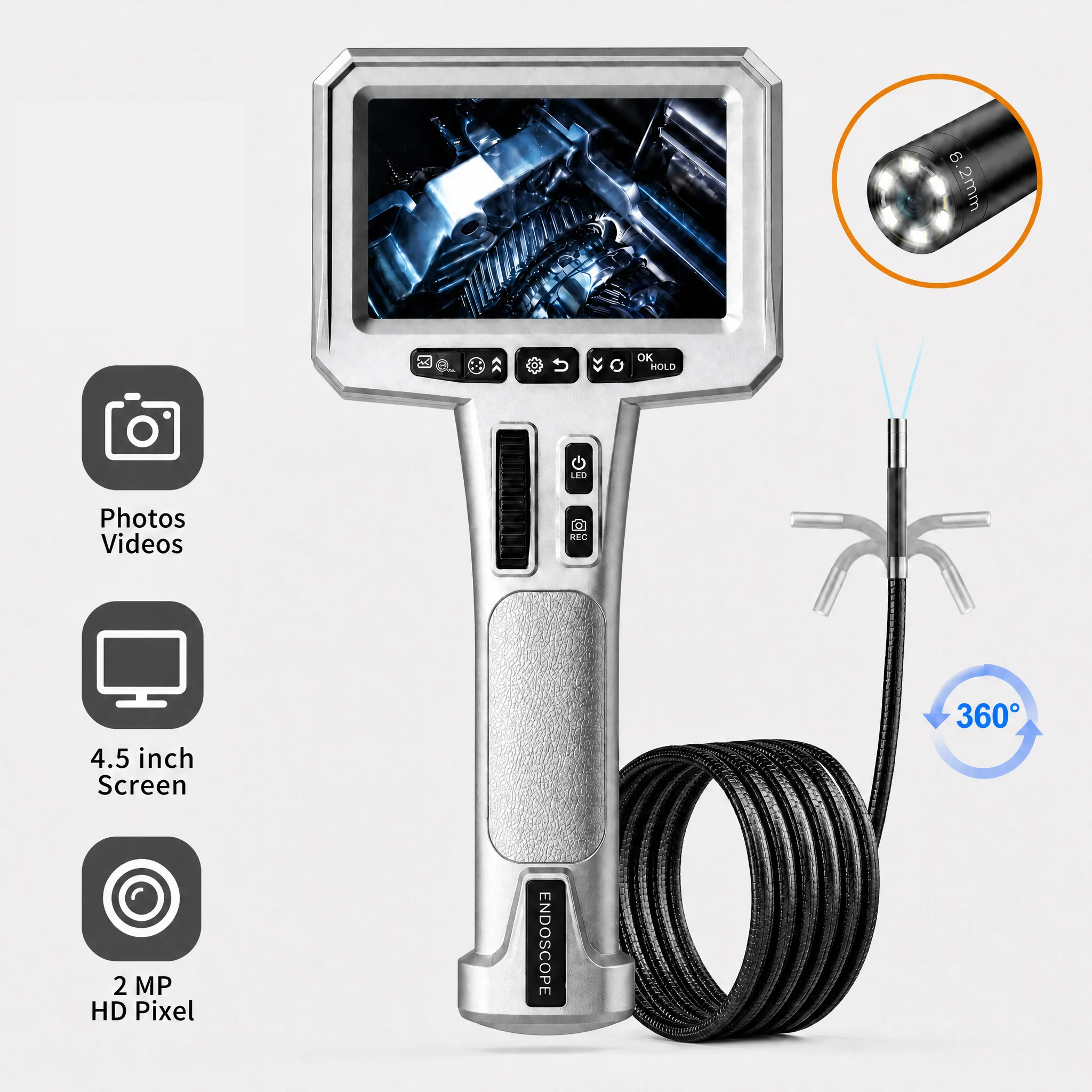 Two-Way 3.9Mm diameter HD endoscope camera, suitable for diesel engine inspection, pipeline aviation automotive mechanical indus