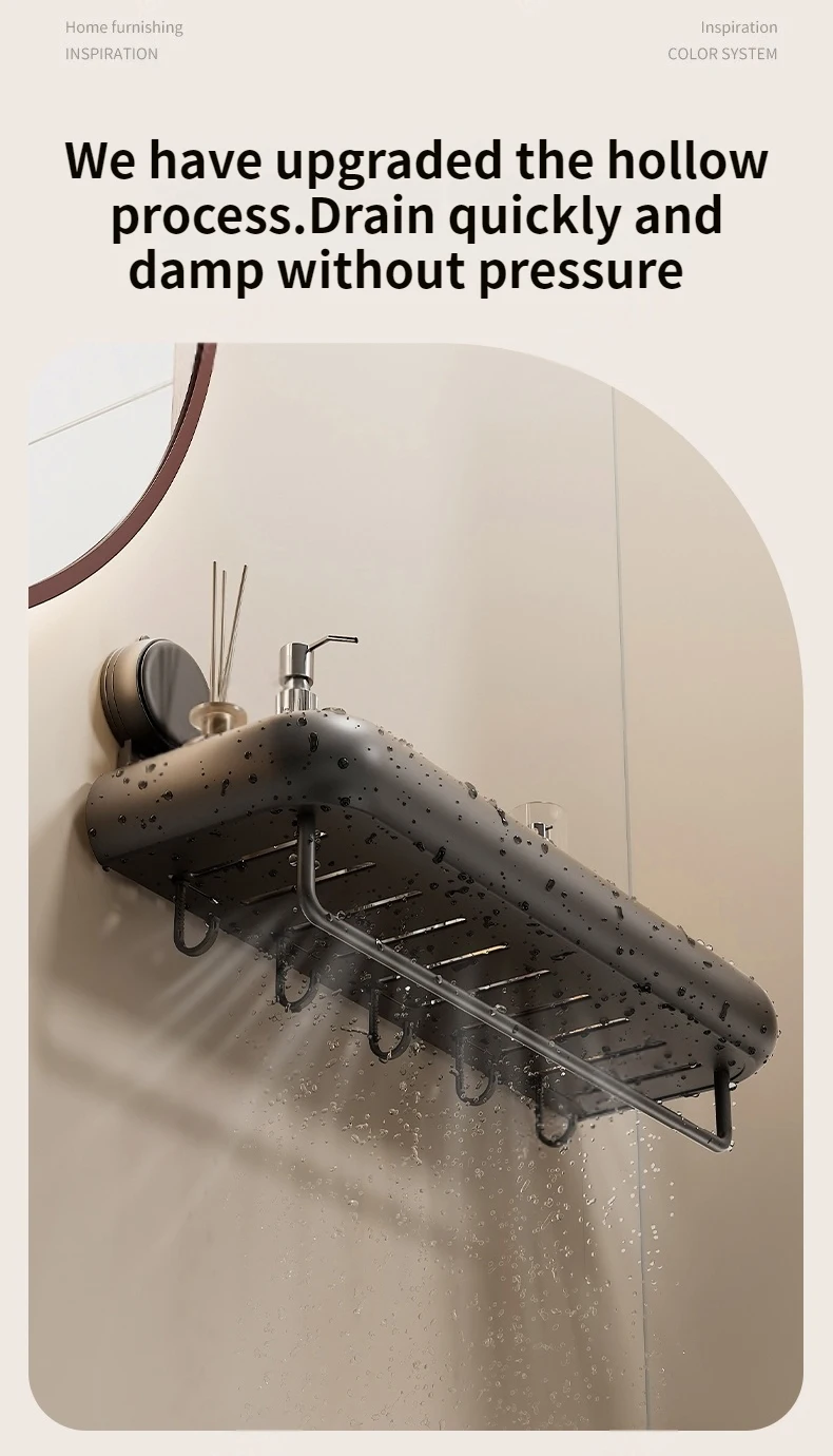 Suction Cup Bathroom Towel Rack Space Aluminum Wall-Mounted Minimalist Multi-Functional Storage Shelf No Drilling Required