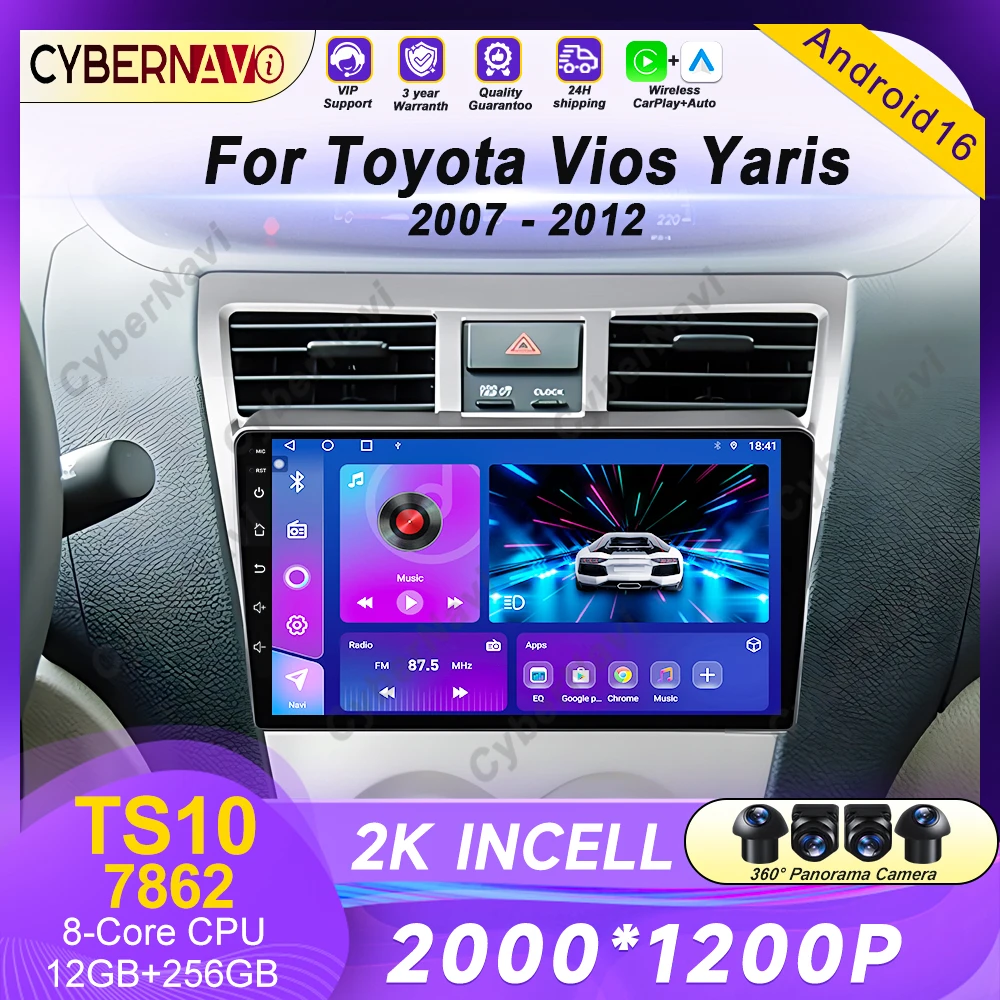 

Android Car Radio For Toyota VIOS Yaris 2007- 2012 Car Stereo GPS Navigation Screen Wireless Carplay Android Auto 4G Wifi QLED
