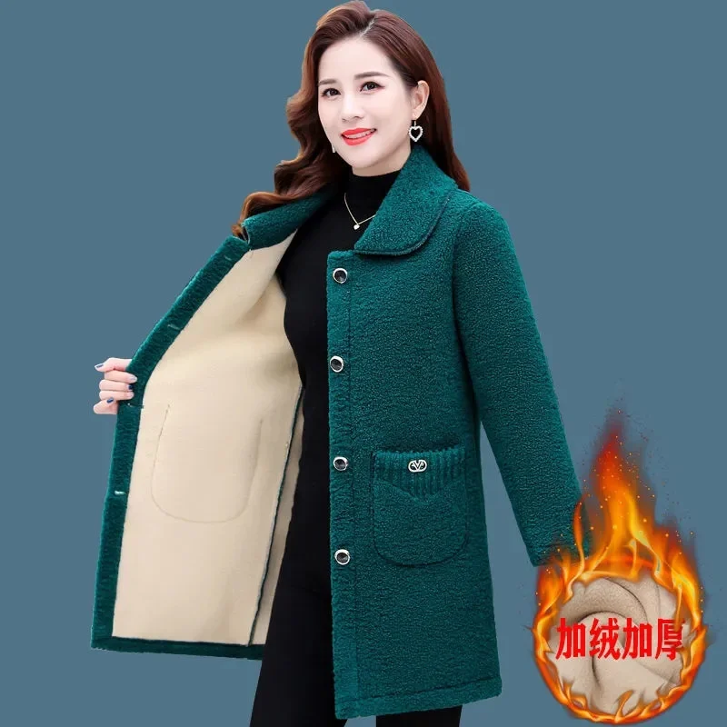 Autumn Winter Jacket Parkas Women Faux lamb Wool Coat Middle-aged Mother Cotton Clothes Female Long Outerwear Casual Tops 6XL