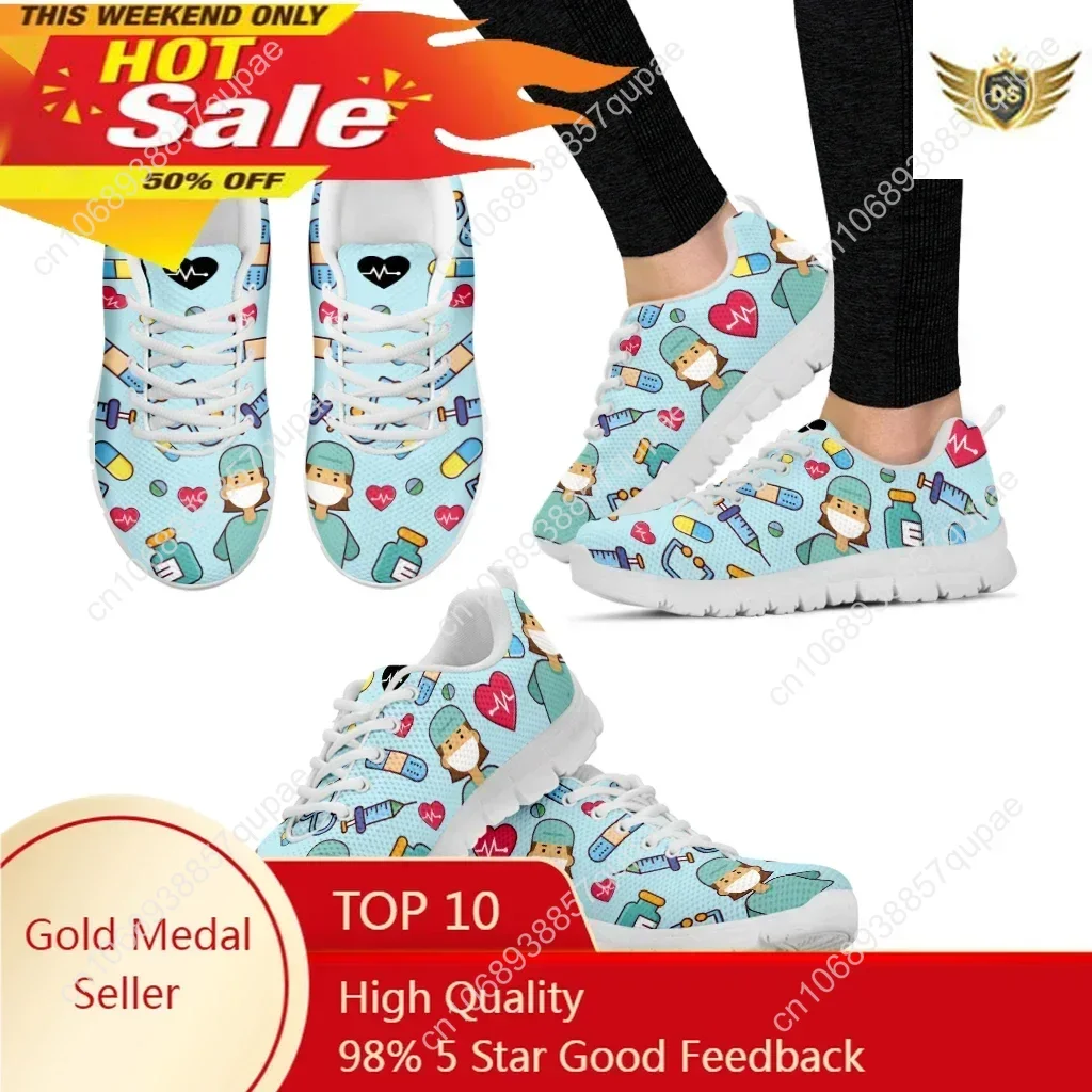 Women Doctor Nurse Sneakers Medical Hospital Print Lightweight Mesh Flats Ladies Casual Spring Cute Nursing Shoes