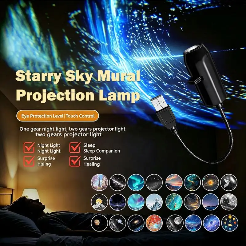 1Set USB Plug In Planet Projection Lamp Indoor Ceiling Decoration Atmosphere Light Starry Sky Lamp Night Light Galaxy Projector