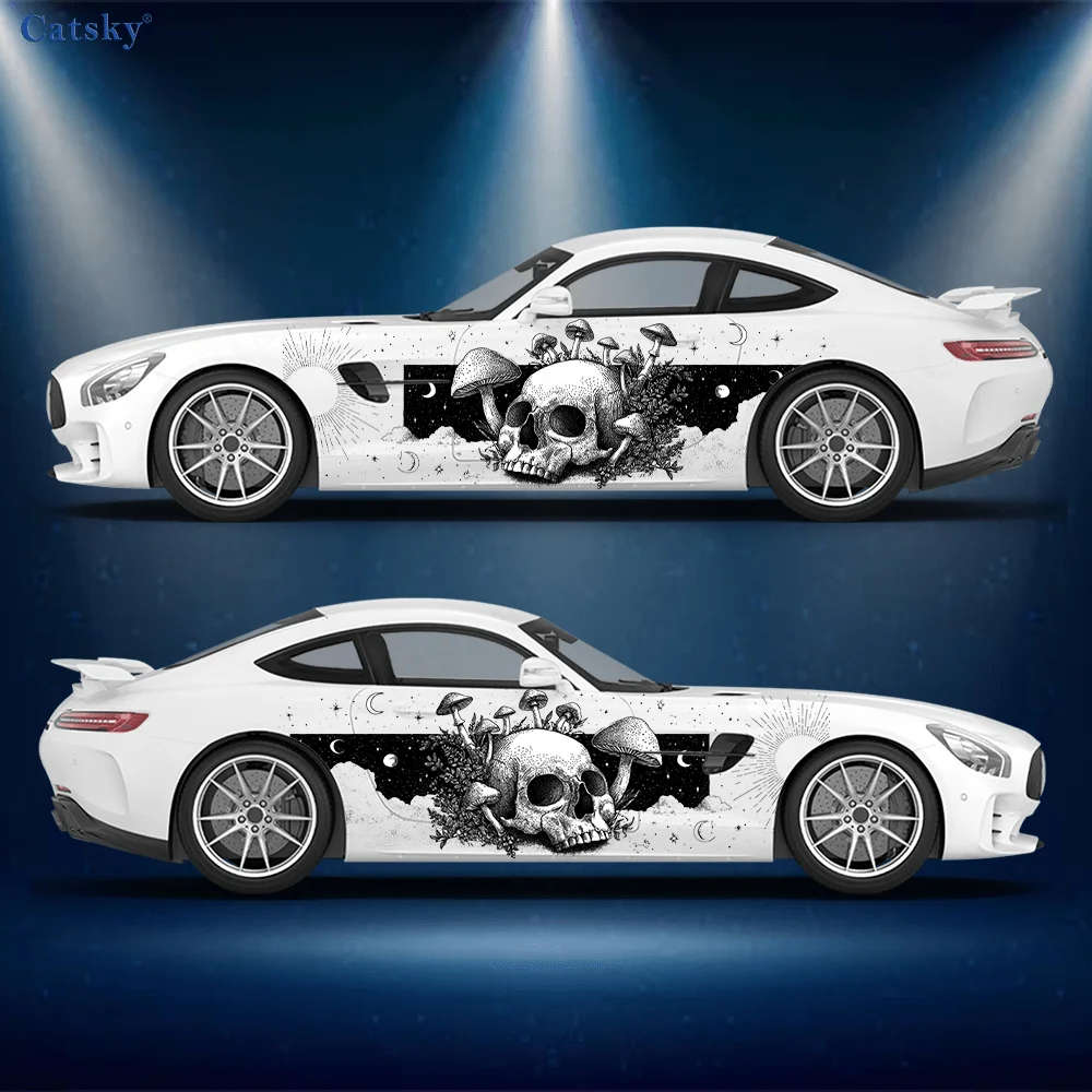 

Black and white mushroom skull stickers, suitable for cars and trucks, durable, fade-resistant, easy to install and remove - Enh