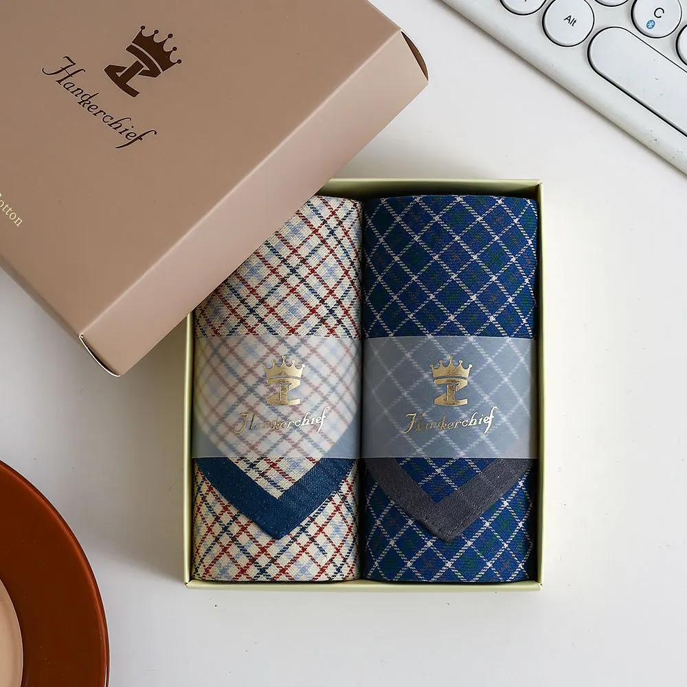 100% Cotton Handkerchief Plaid Pocket Square, Yarn Dyed Satin Stripe Thin Soft Sweat Towel Business Gentleman Daily Hanky