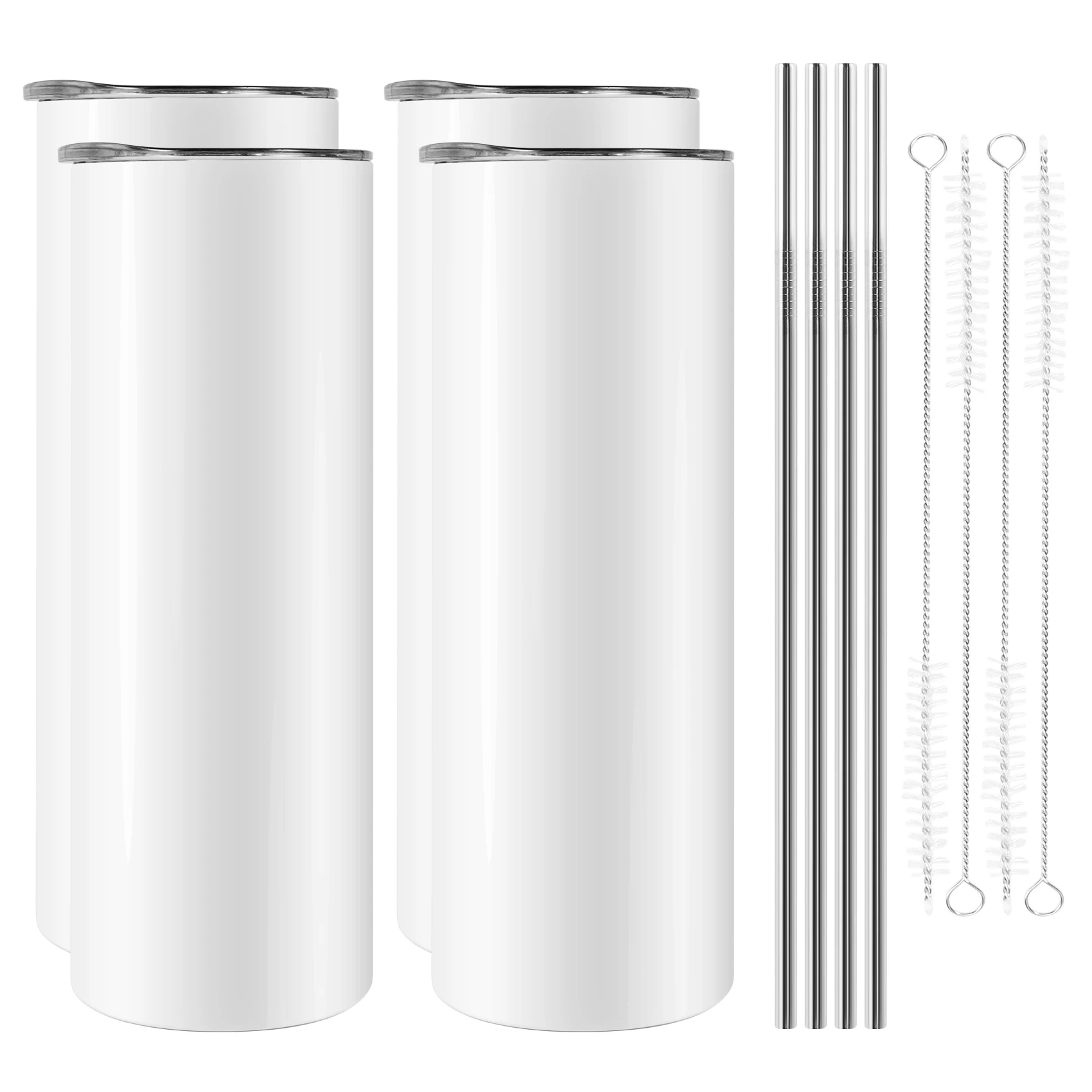 Sublimation Tumblers 20 Oz Skinny Straight,Stainless Steel Sublimation Blanks Skinny Tumbler,with Lid and Straw,4 Pack