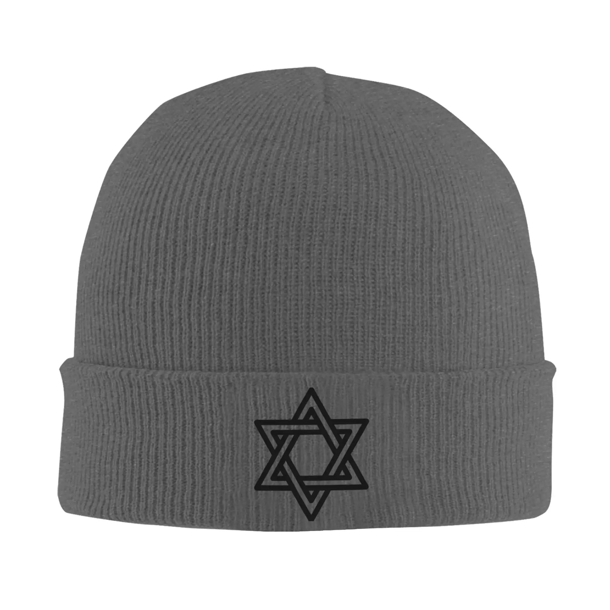 Happy Hanukkah  Knitted Hat Women's Men's Skullies Beanies Winter Hat Acrylic Star of David Crochet Melon Cap