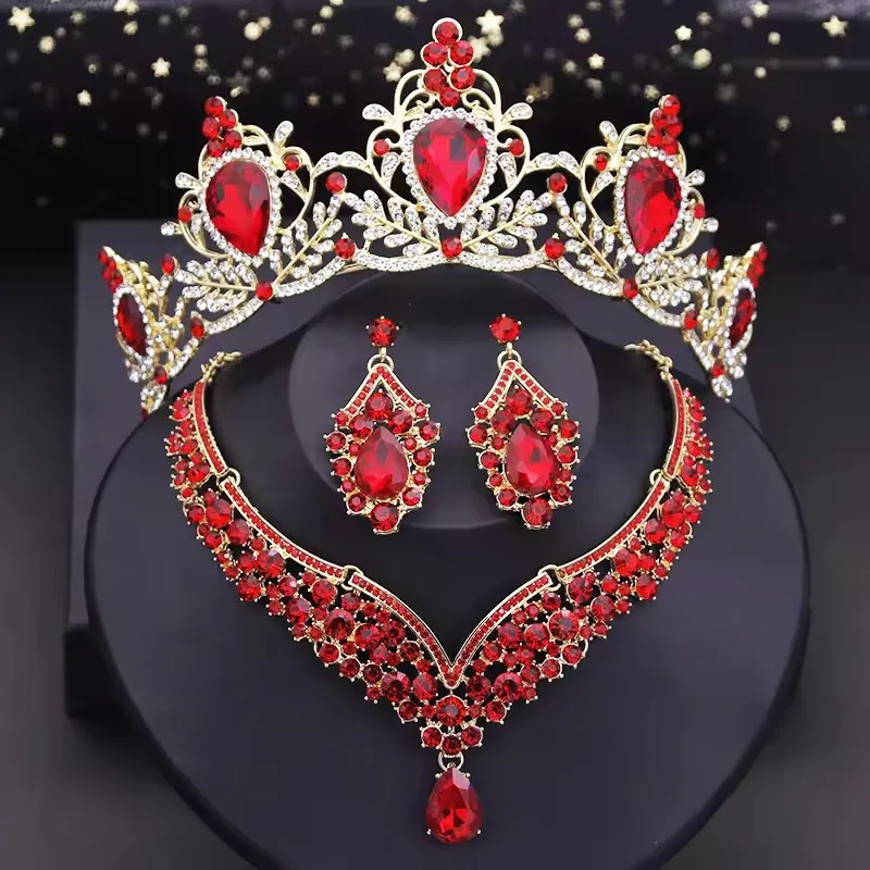 Vintage Baroque Jewelry Set  Multi-Color Crown with Matching Necklace and Earrings for Brides and Cosplay