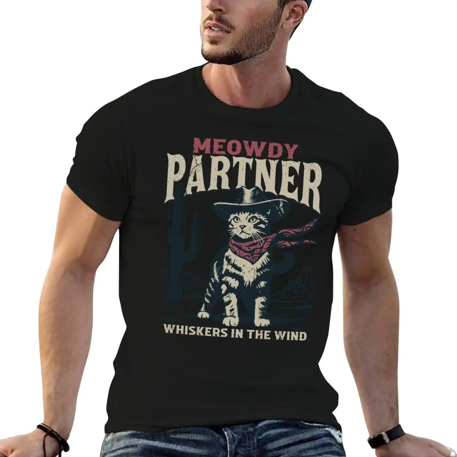 Meowdy Partner Cowboy Cat T-Shirt Blouse Aesthetic clothing cute clothes slim fit t shirts for men