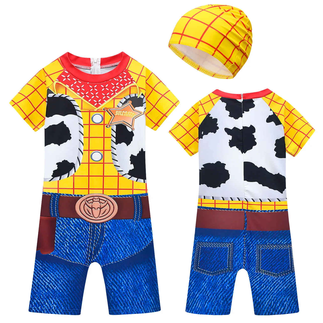 Disney Toy Story Woody New Boys' One-piece Swimsuit Toy Story Cosplay Swimsuit Children's Swimsuit Cap Sportswear Clothing