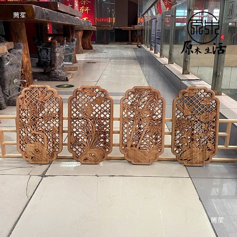 Chinese Classical Hollow Wood Carving Crafts Camphor Wood Carving Wall Hanging Background Wall Home Decoration Height 35cm