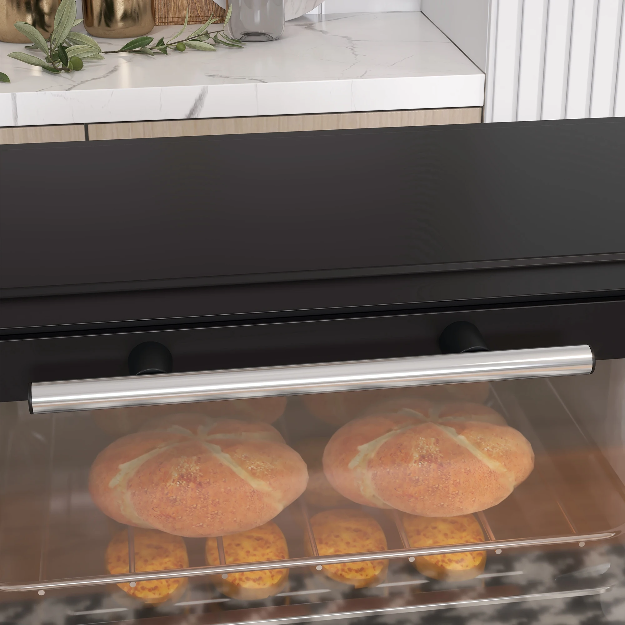 Hom com-فرن كهربائي صغير ، سطح طاولة ، درجة حرارة قابلة للتعديل تصل إلى موقت ، صينية خبز سوداء ، 9 لتر ، 35 × × 20 سم ، 60 دقيقة