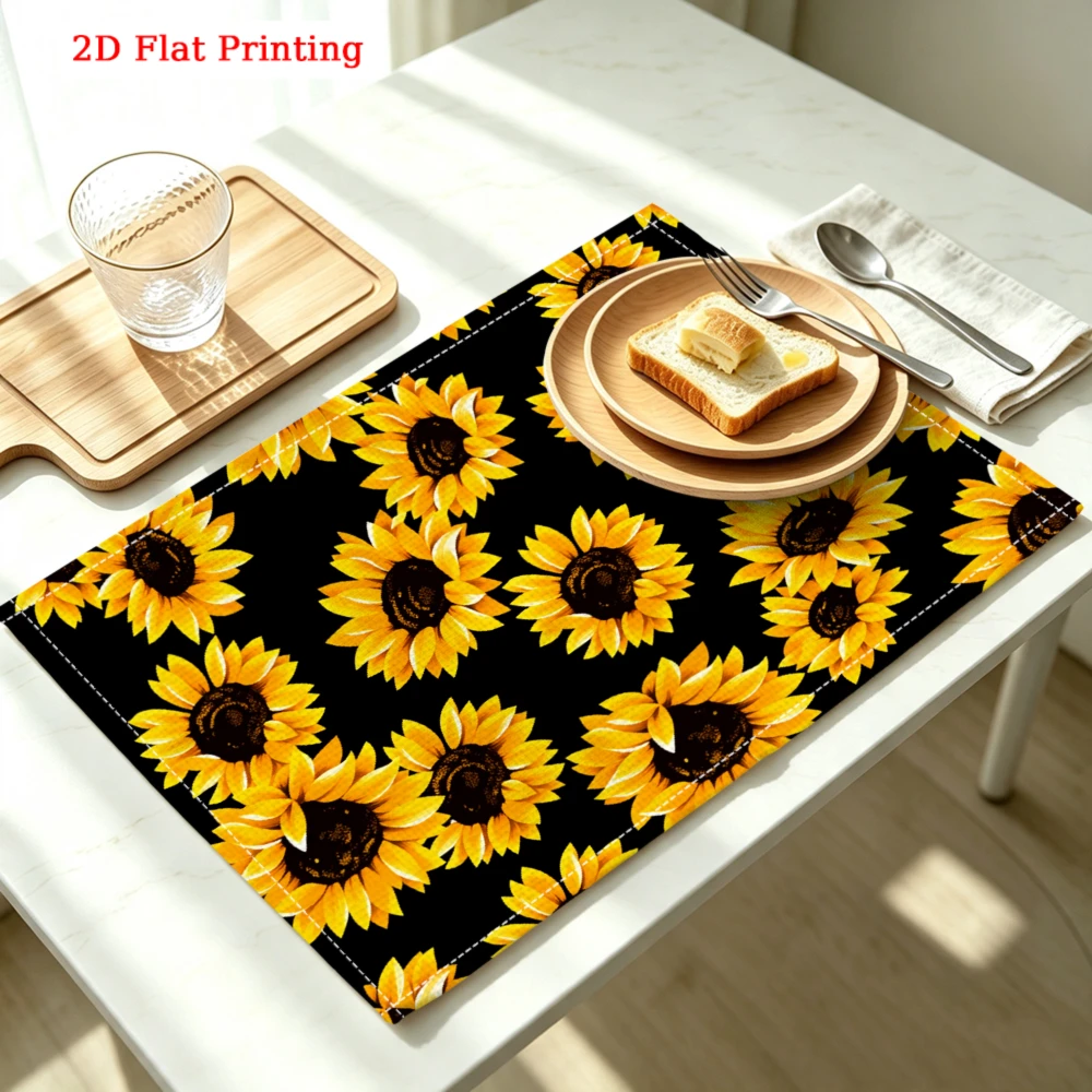 Sunflower Pattern Print Kitchen Placemat Sunflower Pattern Print Linen Pad Dish Coffee Cup Table Mat 1PC 30x40cm
