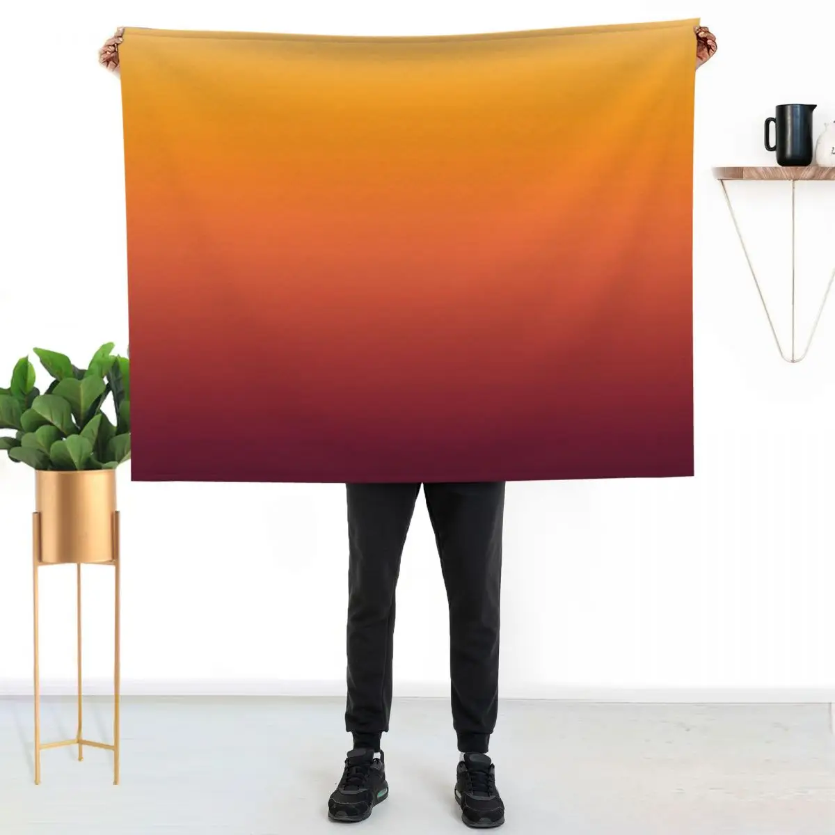 

Orange Red Gradient Boho Throw Blanket Multi Purpose Soft Warm Blanket for Home Travel