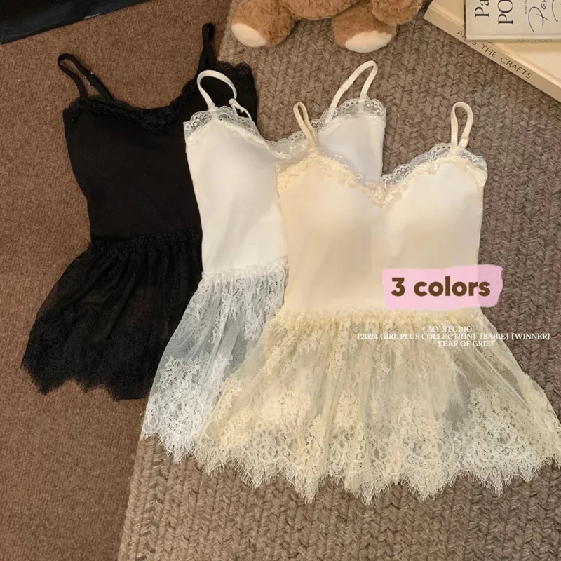 

Lace Vest Wome Korean Cotton Temperament V-neck Celebrity Suspender Women Overlapping Mesh LACE Stitch Fart Curtain Top Vest New