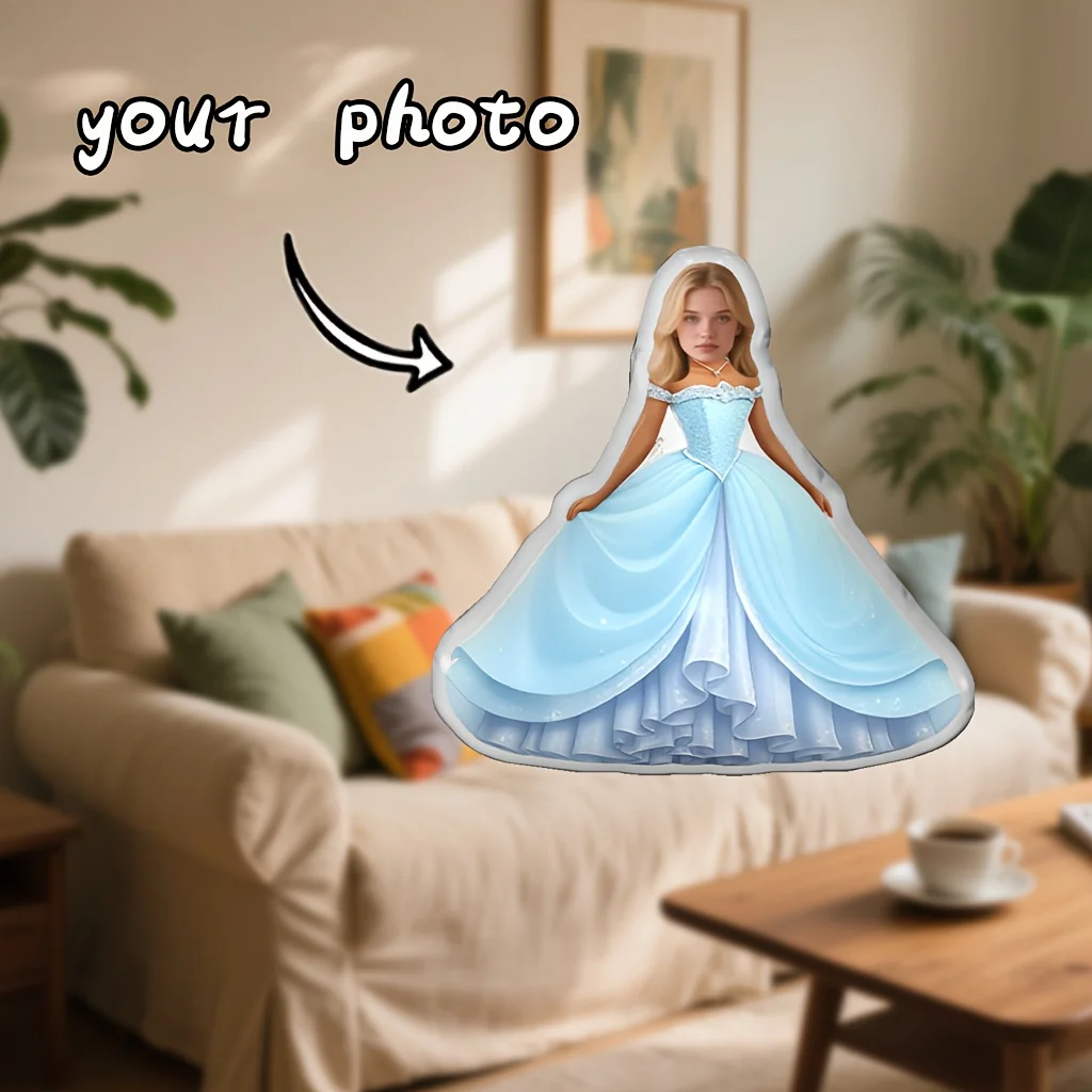A Custom Photo Pillow, Blue One-Shoulder Princess Dress - Pillow, Suitable for Graduation Ceremonies, Themed Parties, Birthday P