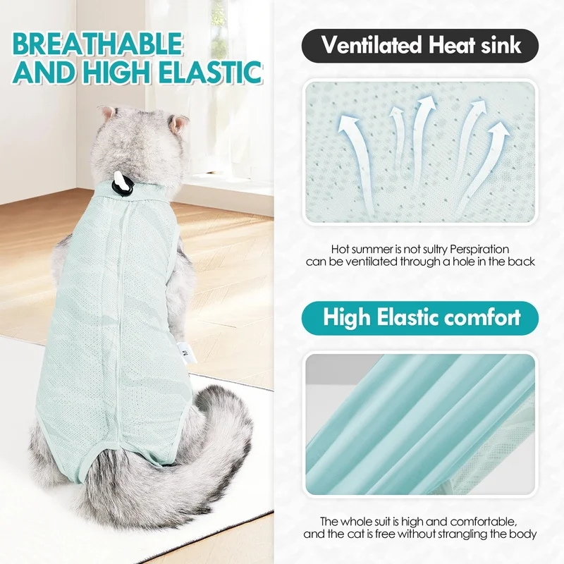 Cat Recovery Suit Ice Silk Cotton Snap Button-Licking Spay Neuter Weaning Lightweight S/M/L
