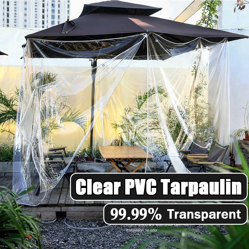 Outdoor Patio Transparent Tarpaulin Pergola See Through Tarp Curtain Terrace Clear Windproof Screen Heavy Duty Tarp Cover