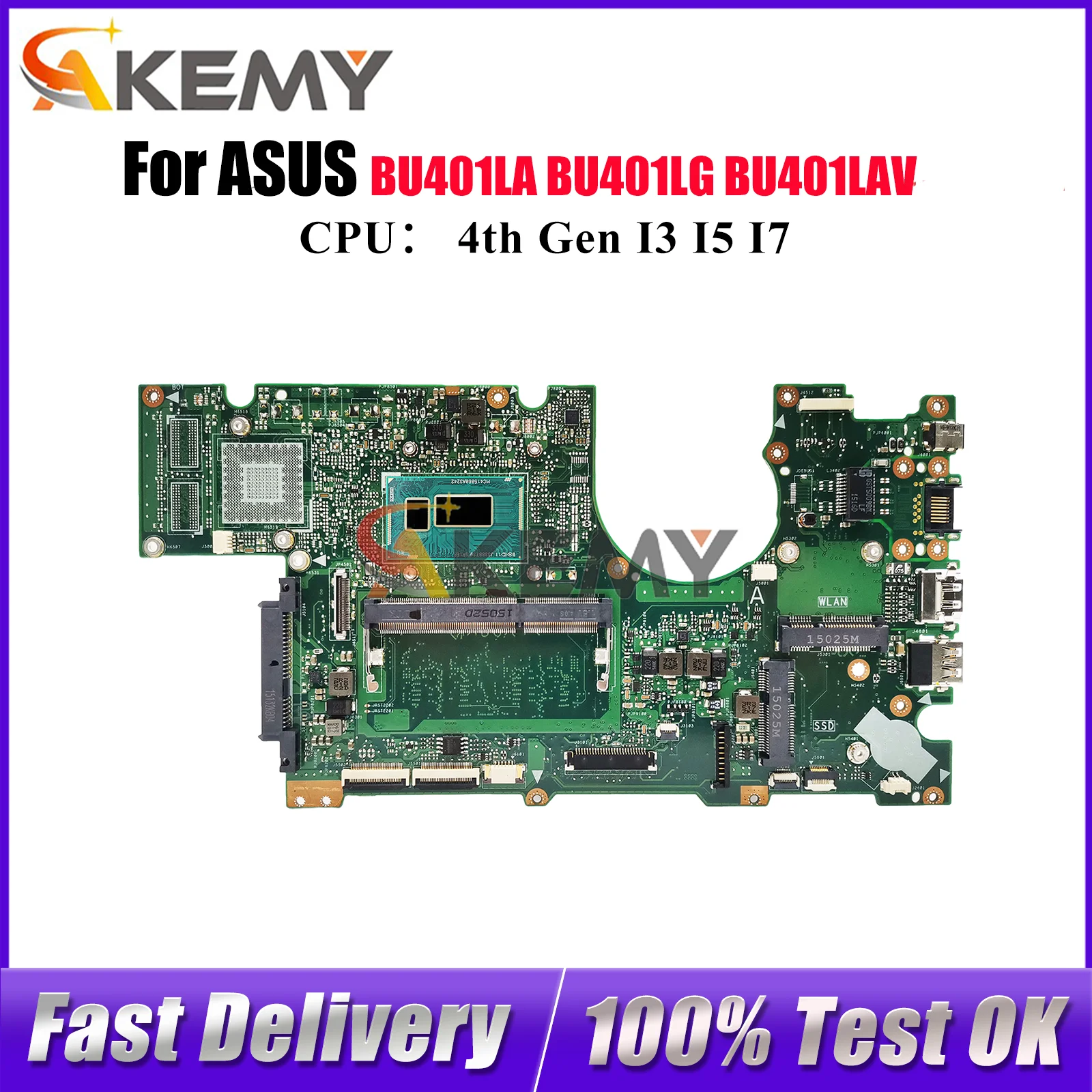 

BU401LA Laptop Motherboard For ASUS ExpertBook BU401LG BU401LAV BU401L BU401LA Mainboard W/ I3 I5 I7 CPU 100% tests OK fast ship