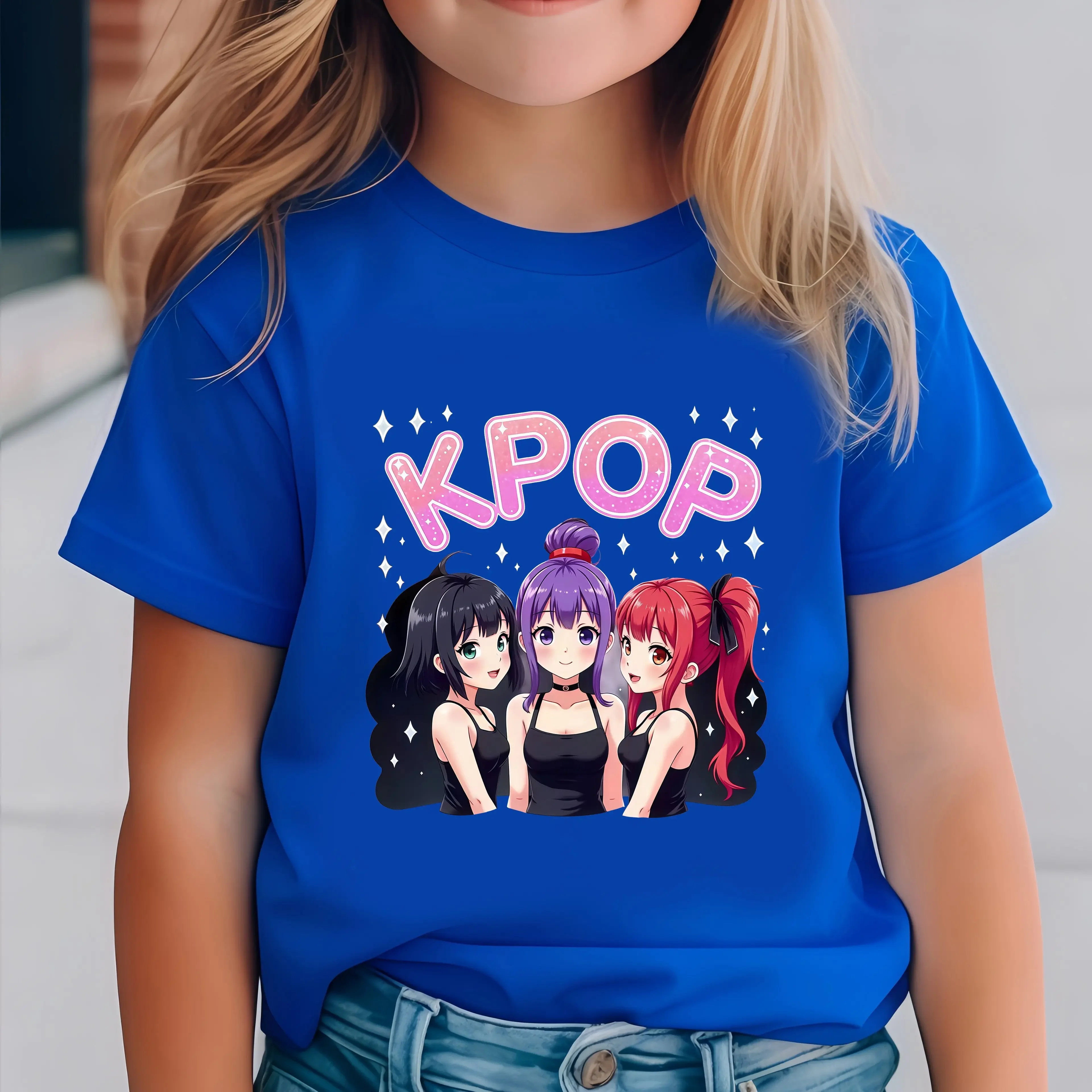 Girls K-POP Fan Tee Cute Chibi Idol Group Graphic Breathable Cotton T-Shirt for Concert & Casual