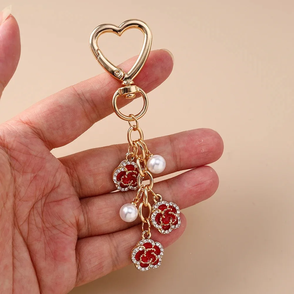 

Trend 2026 Keychain Y2K Fine Pearl Rose Flowers Key Chains For Women Girls Handbag Pendants Keyring Vacation Jewelry Gifts