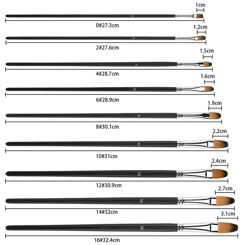 9Pcs Filbert Art Paintbrush Set Anti-Shedding Synthetic Nylon with Long Handle Paint Brush for Watercolor Acrylics Oil Gouache