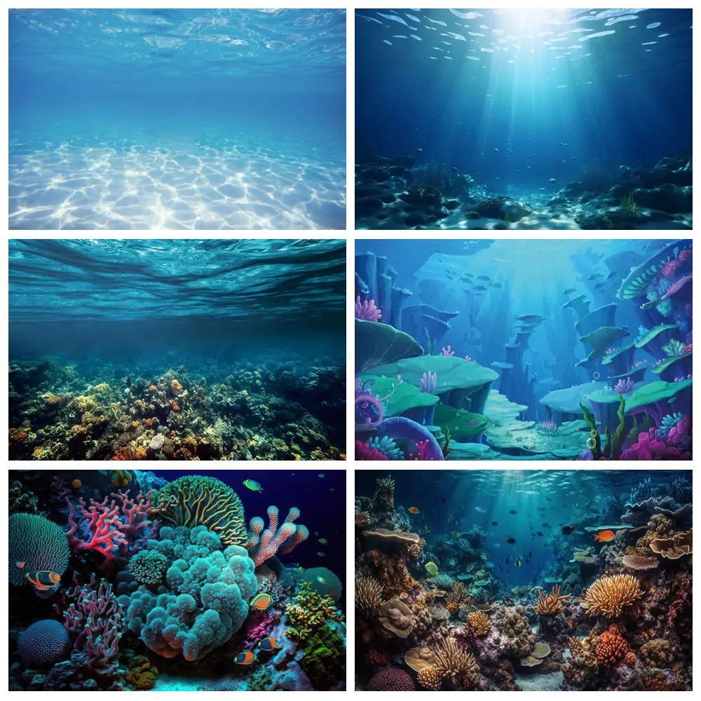 

Underwater World Seabed Backdrop Ocean Under The Sea Aquarium Coral Fish Tank Baby Portrait Photography Background Photo Studio