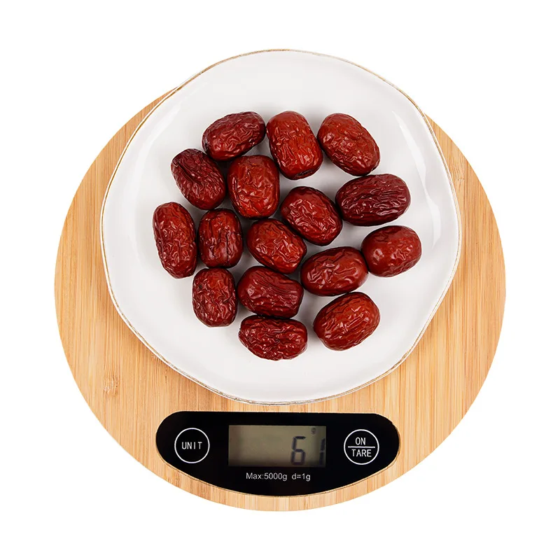 

5kg/1g Kitchen Scales Portable Round Bamboo Wood Electronic Kitchen Baking Scale LED Display Digital Food Scale Household Tools