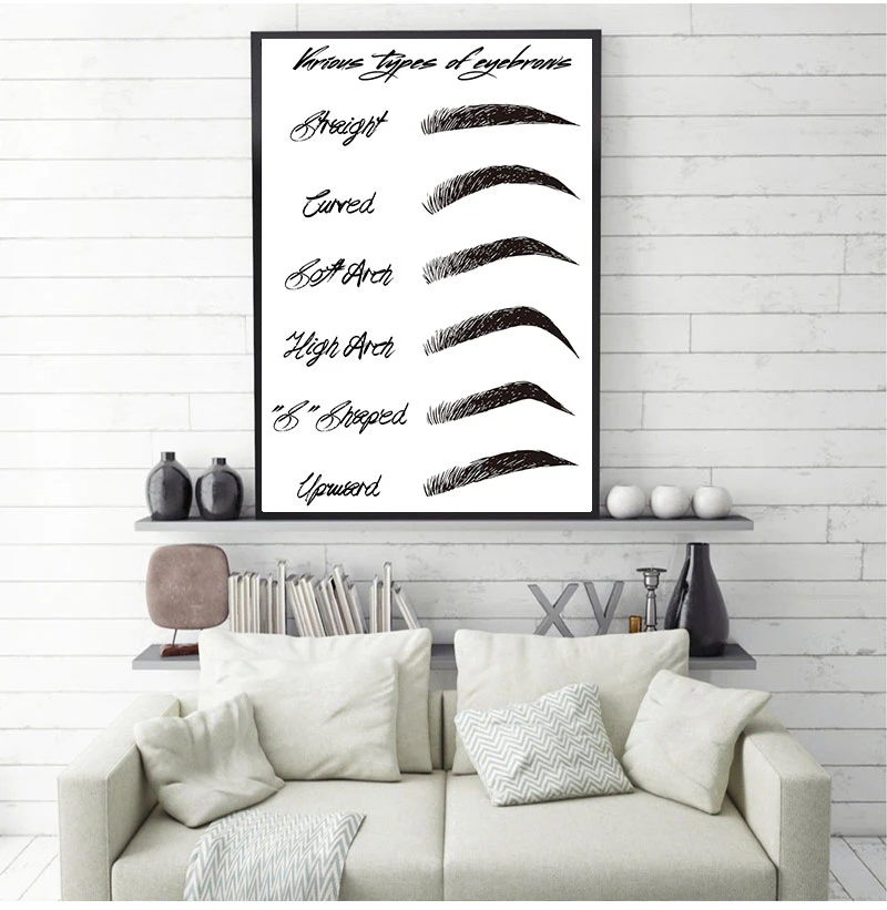 Eyebrow Shapes Print Makeup Wall Art Canvas Painting Black and White Fashion Poster Make Up Beauty Wall Picture Girls Room Decor