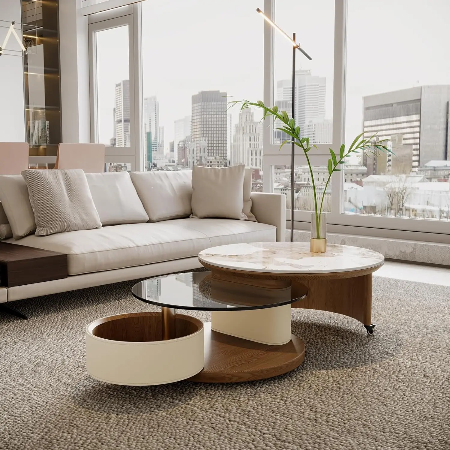 

Round Coffee Table for Living Room, Modern Marble Top Expandable Coffee Table with Hidden Storage, No Assembly, Customized