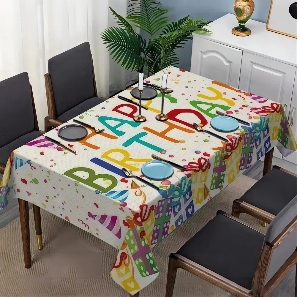 Jit1pc Happy Birthday Patterned Long Rectangular Tablecloth for Dining Tables, Coffee Tables, And Festive Party Decorations