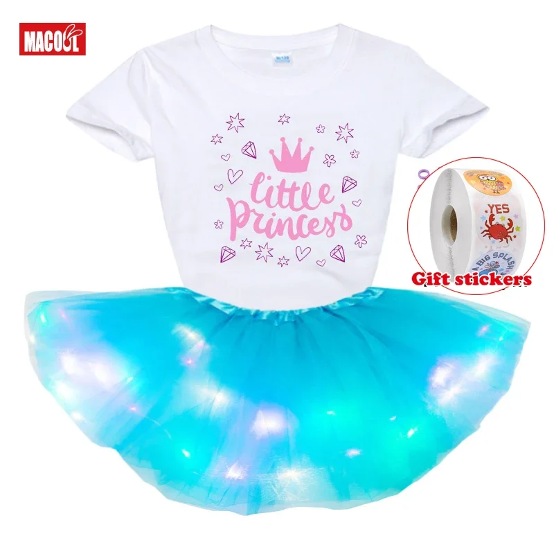 

Girls Cute Tutu Skirt Rainbow Princess Dress Stunning Skirt Sequin Dress Rainbow Kids T-shirt+Girls' Skirt+Children's Stickers